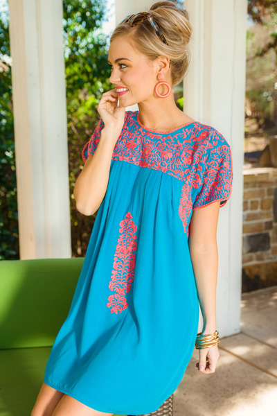 Carolina Embroidered Dress, Blue