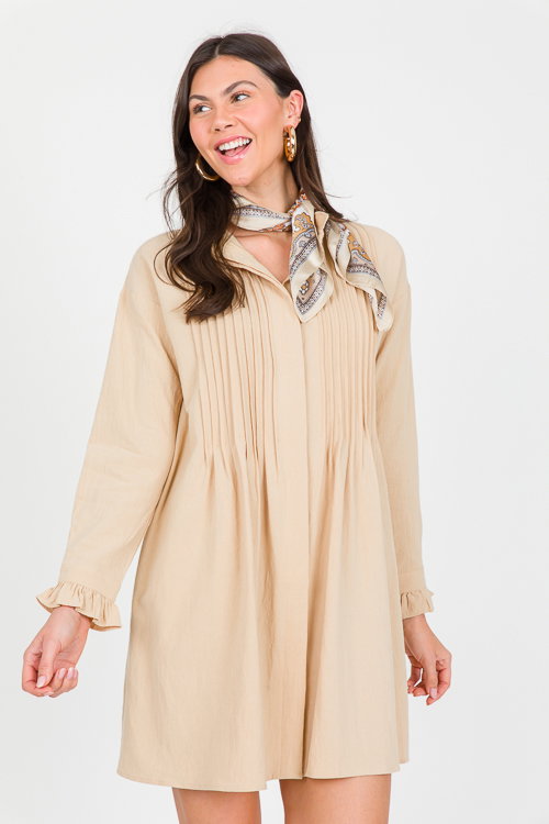 Amethyst Gleam Pleated Pintuck Button Down Dress