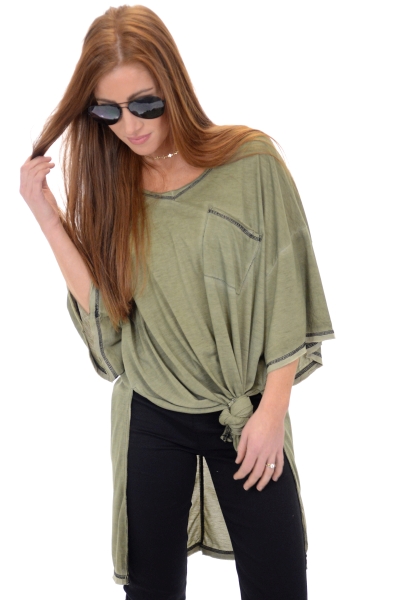 Pigment Wash Tunic Tee, Olive