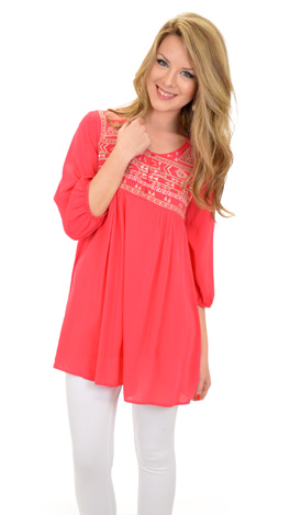 Egyptian Tier Tunic, Hot Pink