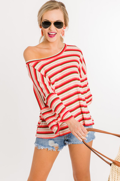 Boxy Stripe Top, Coral