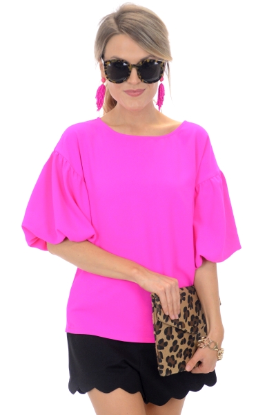 Amie Puff Sleeve Top, Pink