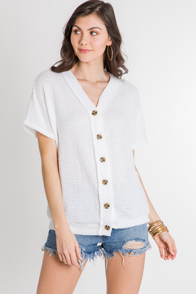 Boxy Button Waffle Top - Sale - The Blue Door Boutique