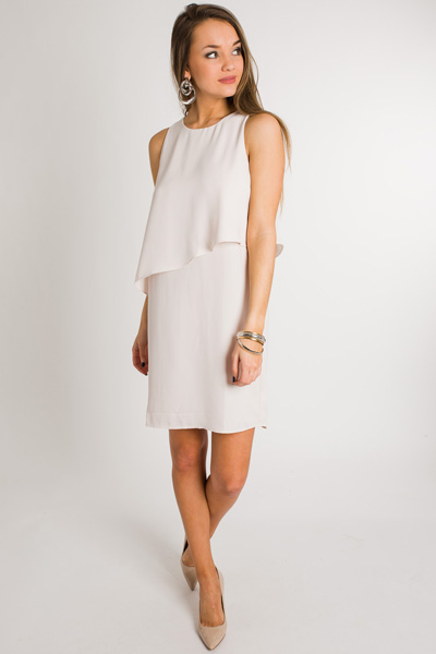 Asymmetric Flounce Dress, Pearl