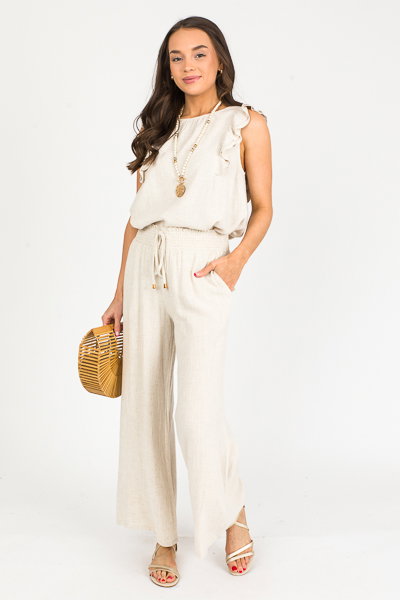 Smock Waist Linen Pants, Natural - New Arrivals - The Blue Door Boutique
