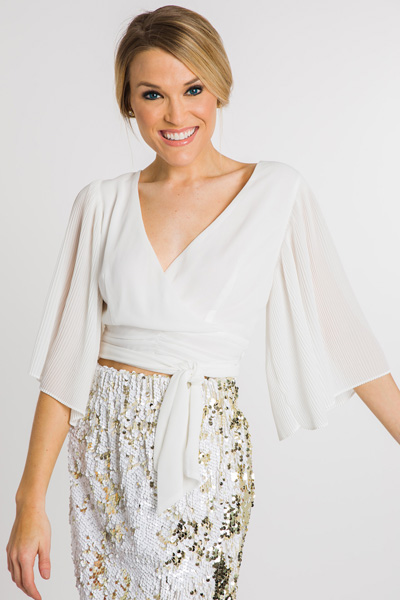 Pleated Sleeves Crop Top