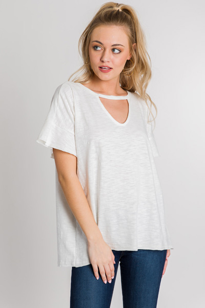 Slub Knit Choker Tee, Off White