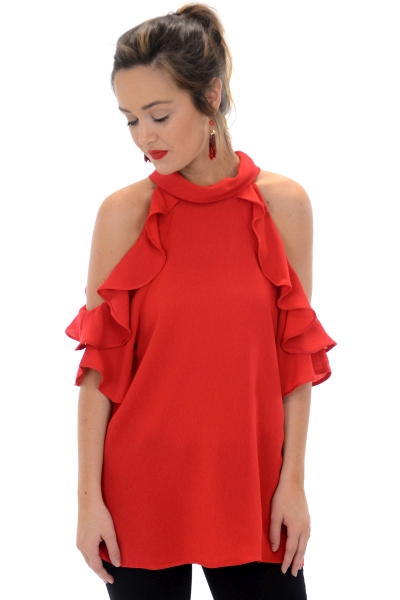 Gracie Cold Shoulder, Red