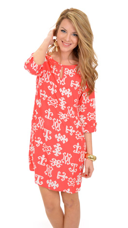 Hieroglyphics Dress, Coral