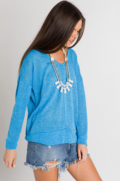 Blue Banded Pullover - 3/4 & Long Sleeve - Tops - The Blue Door Boutique