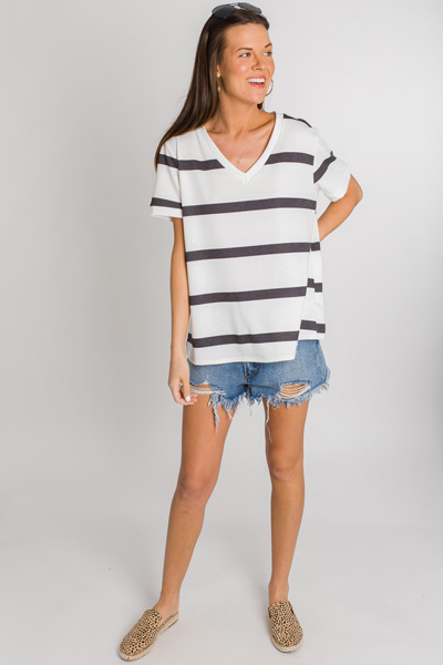 Striped Sweatshirt Tee, Charcoal