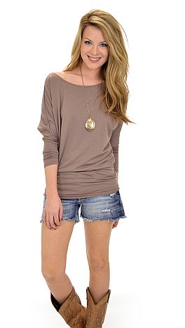 Slanted Neckline Top, Mocha