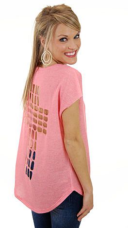 Cut Out Cross Tee, Coral