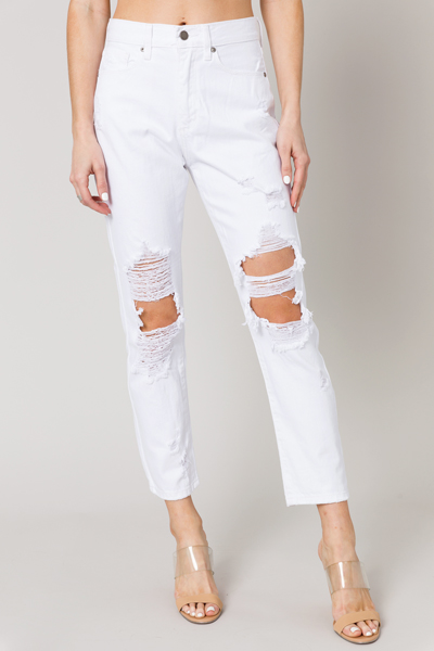Destroyed Girlfriend Jeans, White