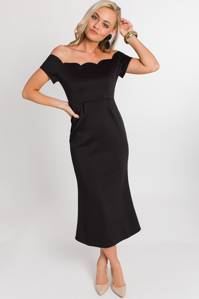 Scuba Scalloped Midi, Black