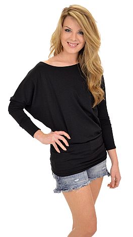 Slanted Neckline Top, Black