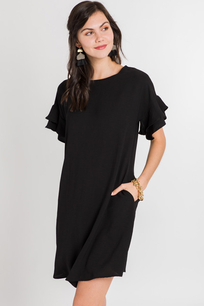 Ruffle Sleeve Shift, Black