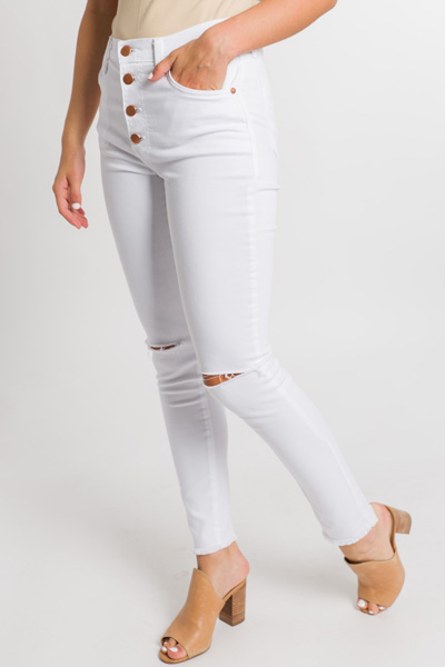 KARLIE Knee Slit Skinnies, White