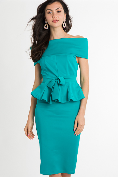 Kate Peplum Dress, Jade