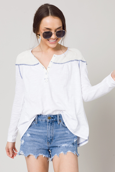 Contrast Stitch Henley, Off White