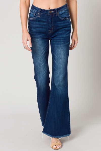Raw Hem Flares, Dark Denim