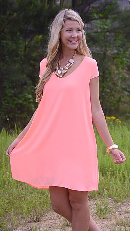 Neon Coral Shift Dress