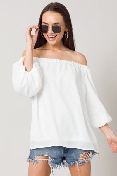 Off Shoulder Satin Top, Off White