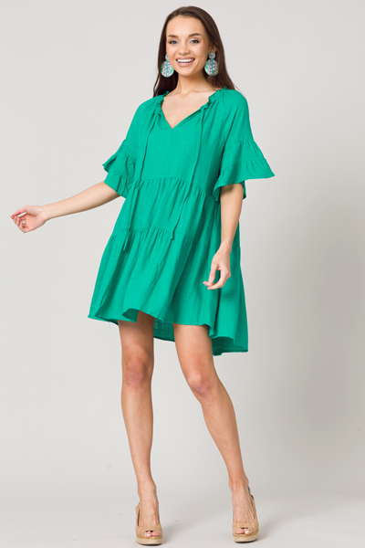 Loose Linen Frock, Emerald