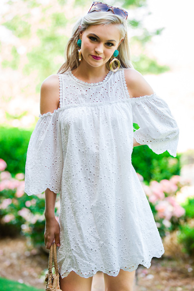 Eyelet Cold Shoulder Shift, White