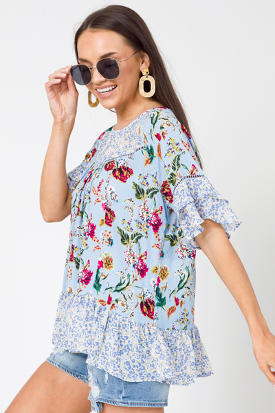 Emma Mixed Top, Blue