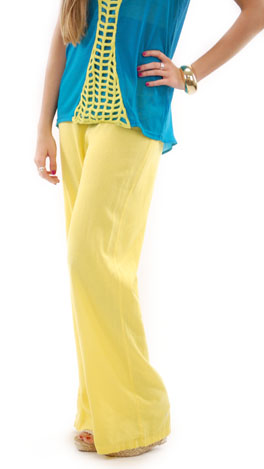 Roll Over Linen Pant, Yellow