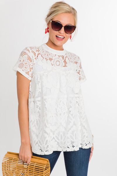 Floral Lace Top, White