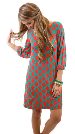 Basic Boatneck Tunic, Orange Diamond