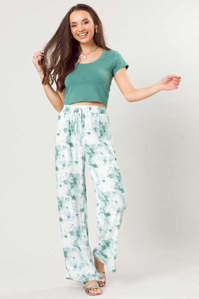 Wide Leg Dye Pants, Green
