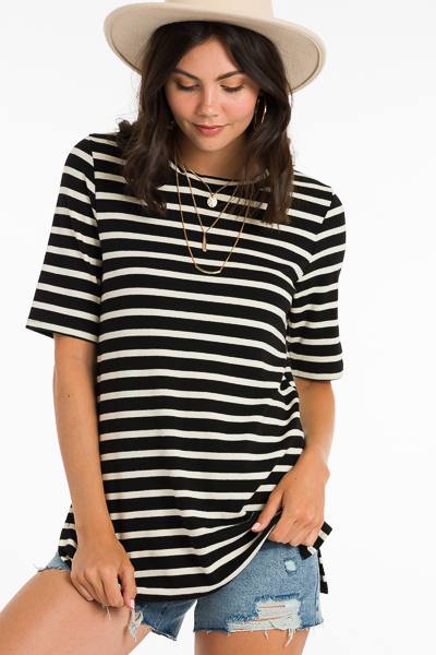 Striped Knit Tunic, Black - Short Sleeve & Sleeveless - Tops - The Blue ...