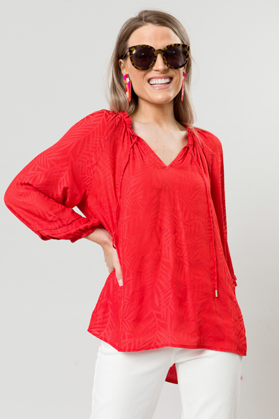 Tonal Print Blouse, Coral Red