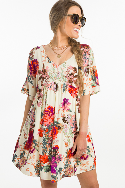 Ivory Floral Babydoll Dress - Sale - The Blue Door Boutique