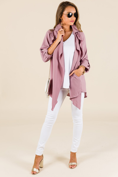 Ruffled Shoulder Jacket, Mauve