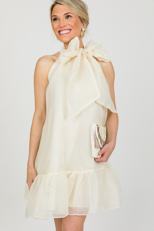 Organza Bow Dress, Cream New Arrivals The Blue Door Boutique