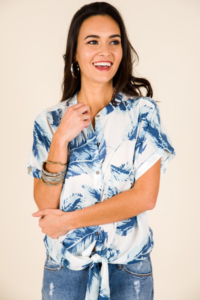 Blue Palms Tie Top