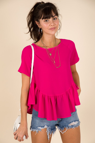 Ruffled Round Hem Top, Pink