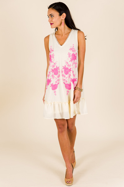 Garden Embroidery Dress, Natural
