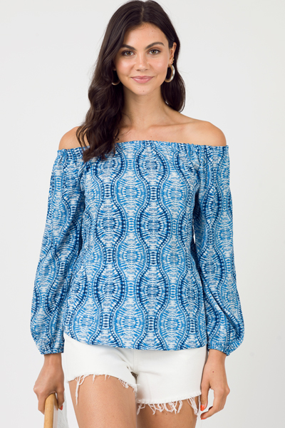 Off Shoulder Ocean Top, Blue