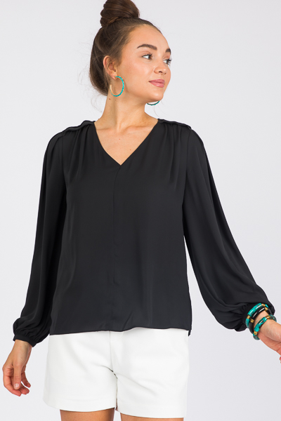 Tucked Shoulders Blouse, Black - SALE - The Blue Door Boutique