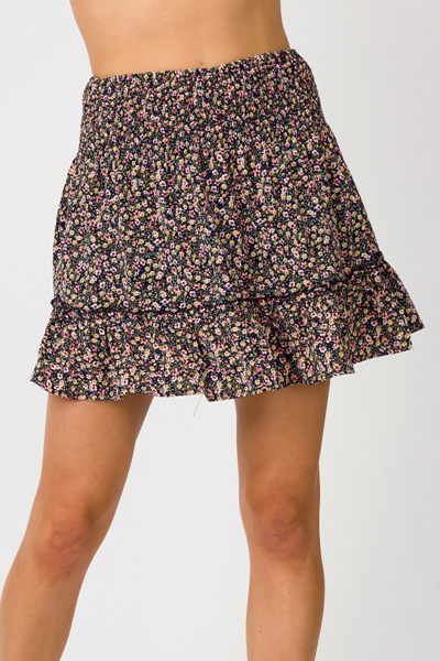 Smock Floral Skirt, Black