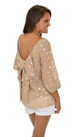 Judith March Bow Back Top, Metallic Dot