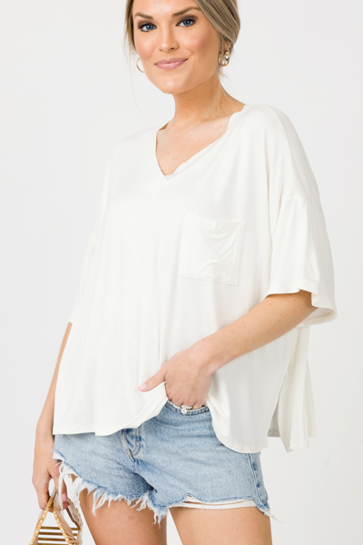 Boxy Soft V Tee, Off White
