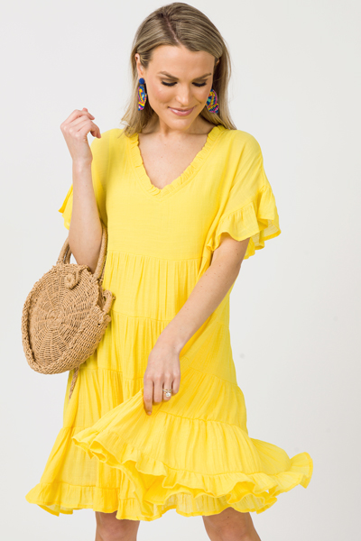 Ruffled V Babydoll Dress, Sunny
