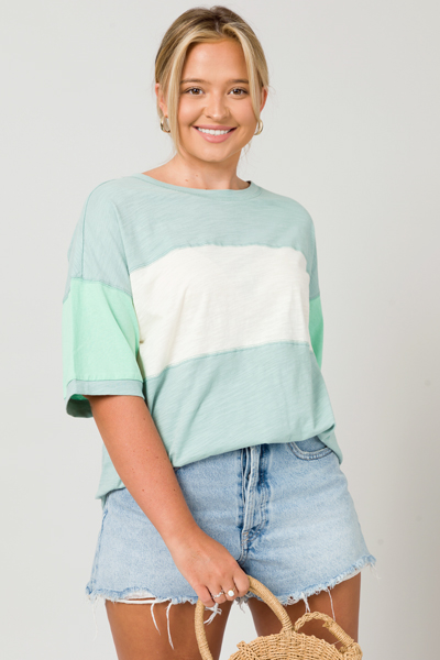 Colorblock Cotton Tee, Sage