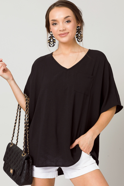 Oversized V-Neck Blouse, Black